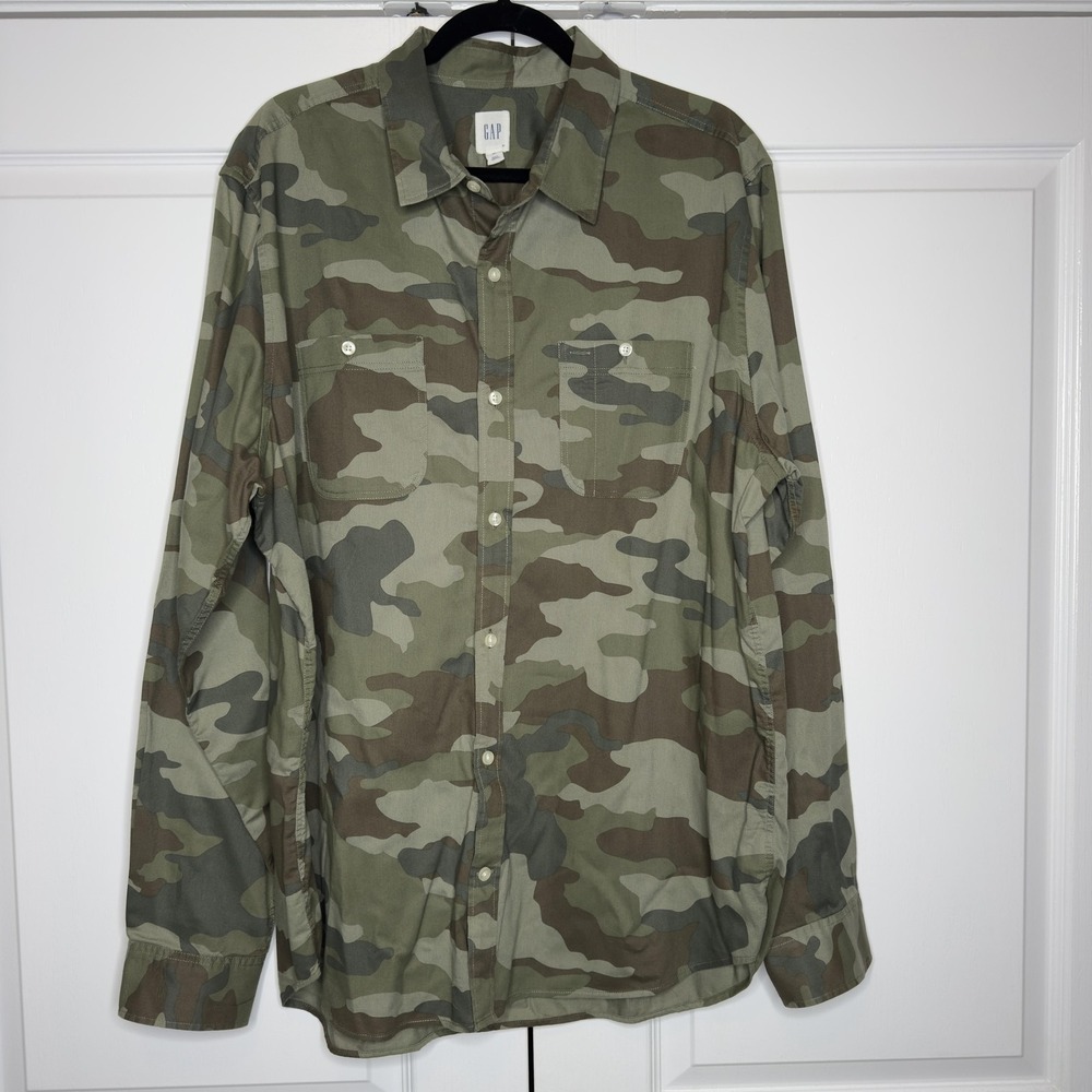 Gap Shirt Mens XL Green Camo Camouflage Long Sleeve Button Up Casual Outdoor‎